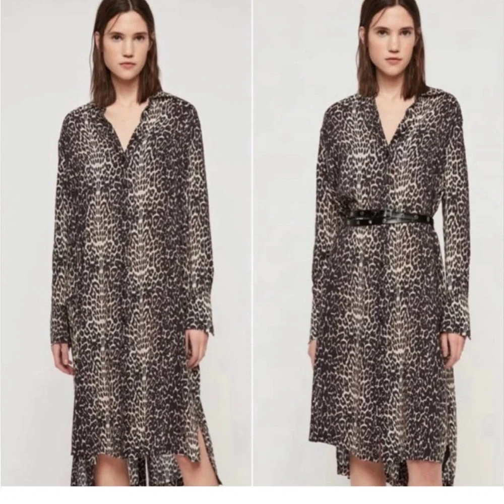 All saints leopard midi dress long sleeve - Picture 2 of 14